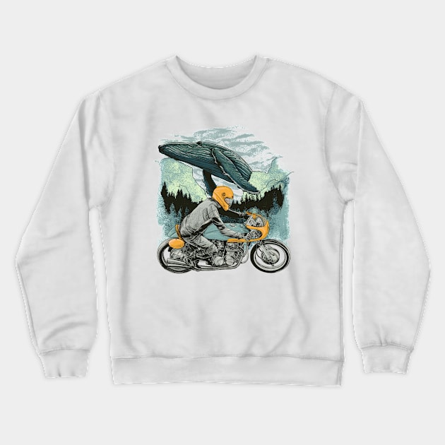 Cafe racer rider and whale Crewneck Sweatshirt by JMLAstudio